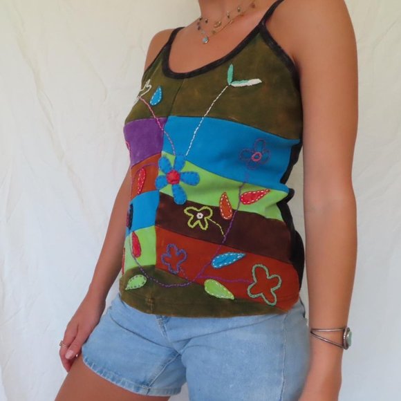 OM SAI RAM CRAFT HANDMADE HIPPY PATCHWORK TANK TOP VINTAGE - Picture 8 of 8